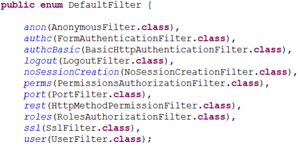 shiro中默认的过滤器